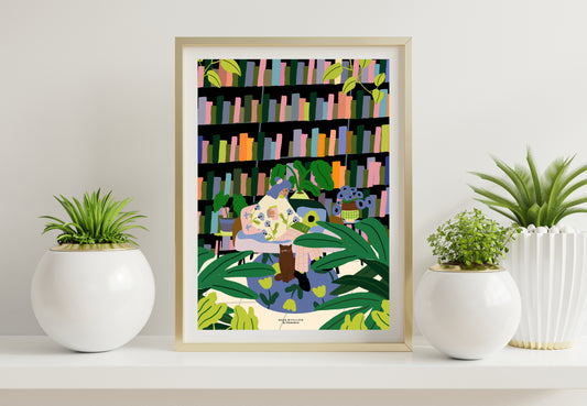 Between her books - A4 PRINT