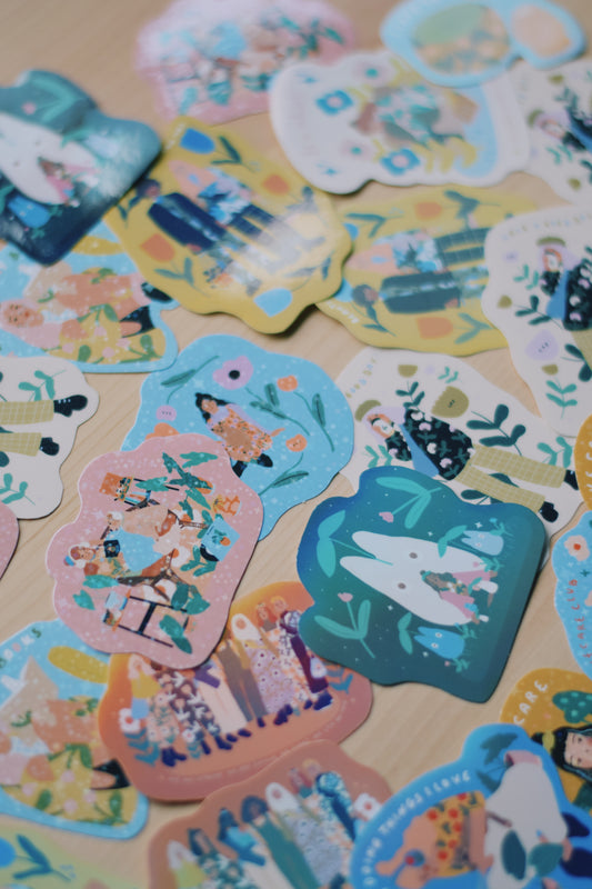Different stickers with holographic, glossy and glitter paper effect / Limited Edition