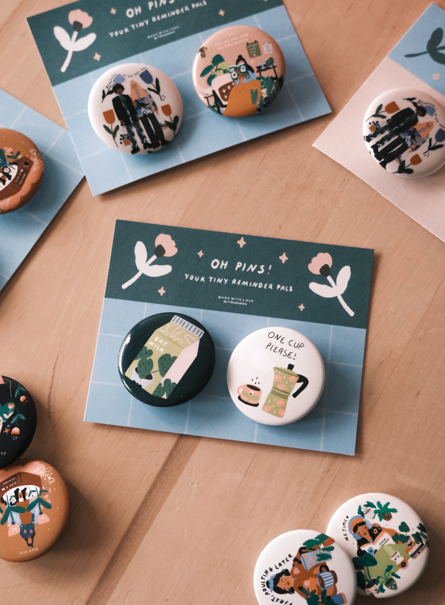 Your little reminder Pals - Pin Buttons Pack (2x Pins included)