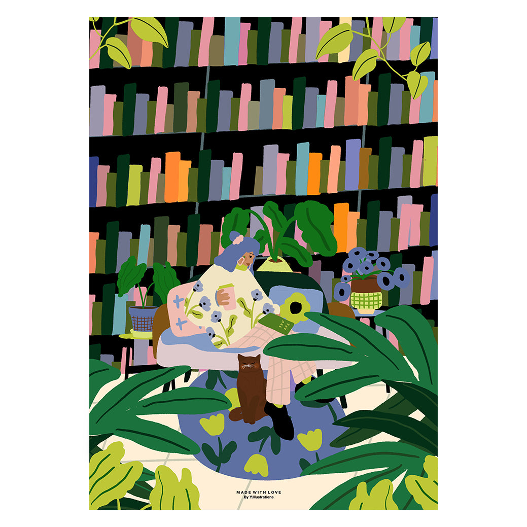 Between her books  - A4 PRINT