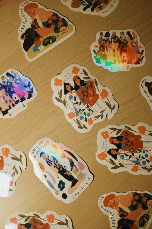 Different stickers with holographic and glitter paper effect / Limited Edition