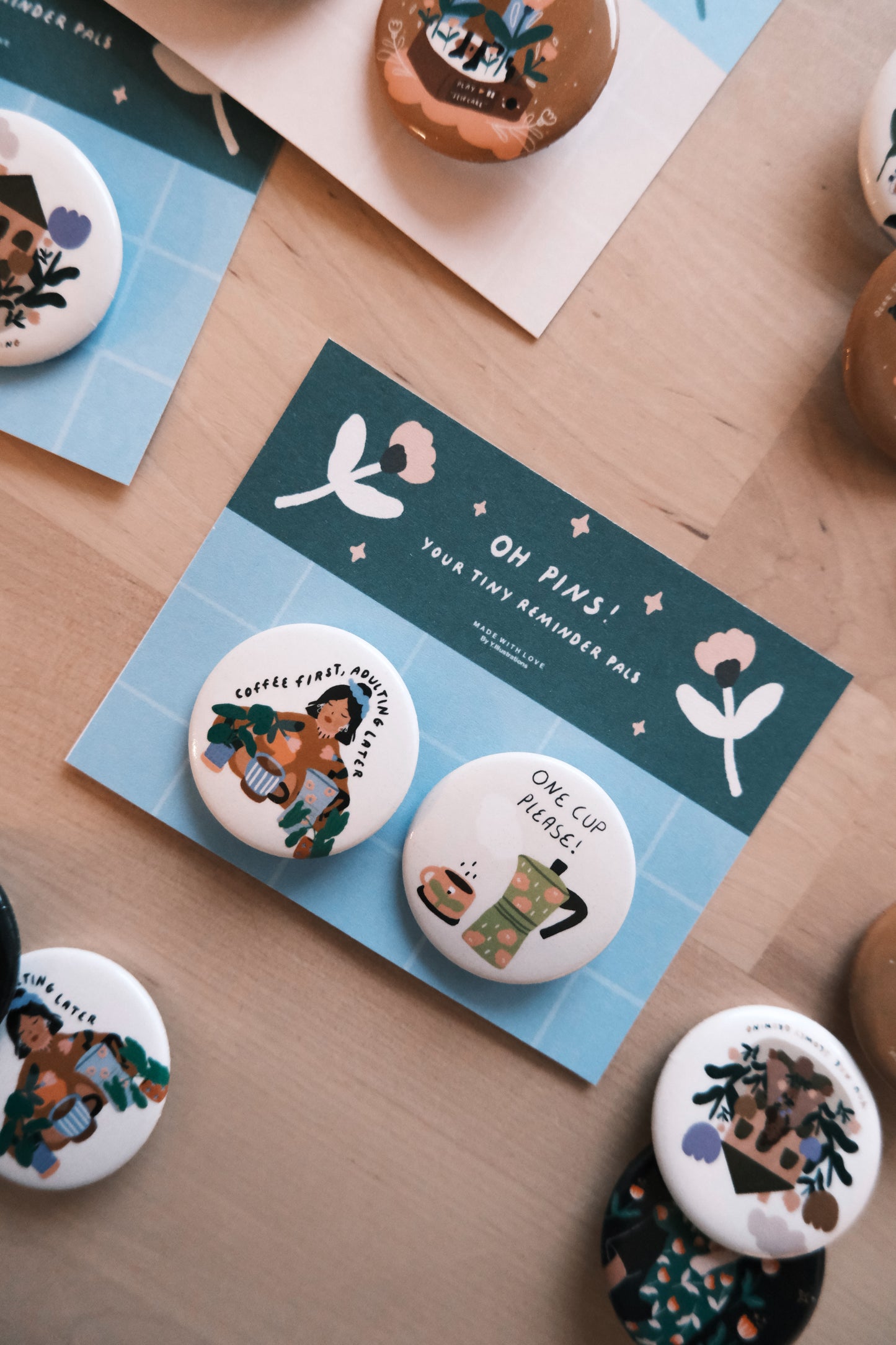 Your little reminder Pals - Pin Buttons Pack (2x Pins included)
