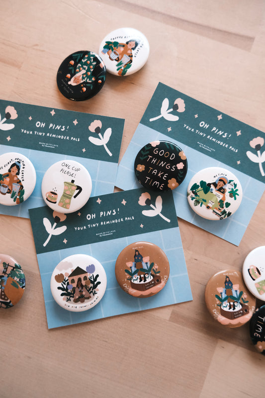 Your little reminder Pals - Pin Buttons Pack (2x Pins included)