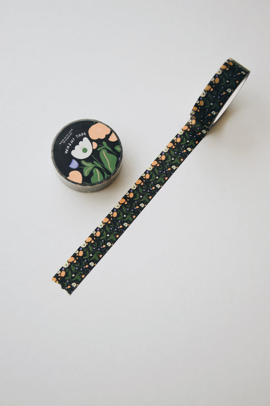 Washi Tape - Black edition with flower pattern elements
